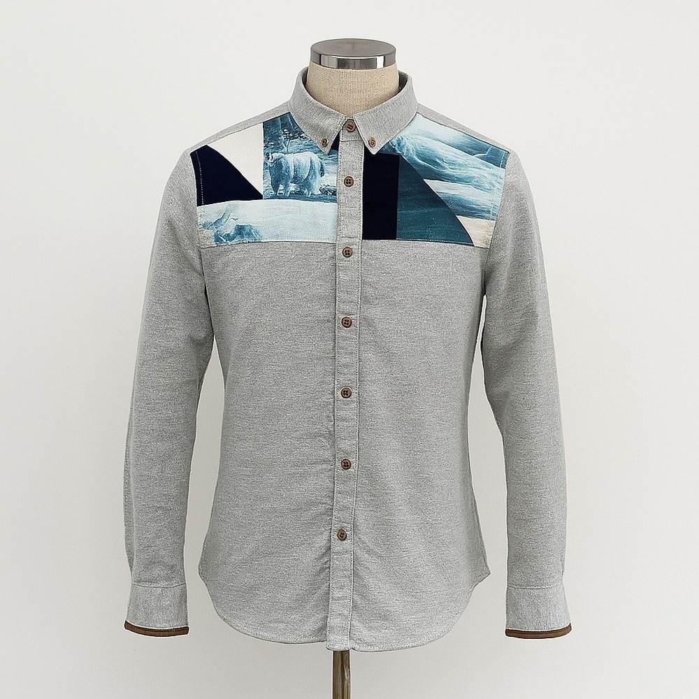 Fairwhale Button Down Shirt Mens Medium Gray Flannel Blue Polar Bear Long Sleeve